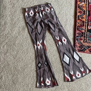 Free People Geometric Patterned Flare Pants - Black, White, Red